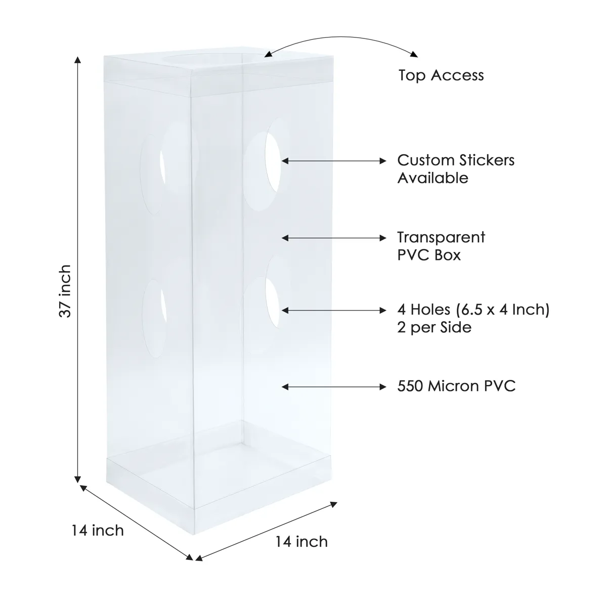 BinWin 120 litre clear PVC bin with dimensions