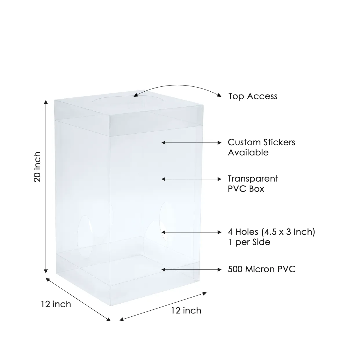BinWin 45 litre clear PVC bin with dimensions